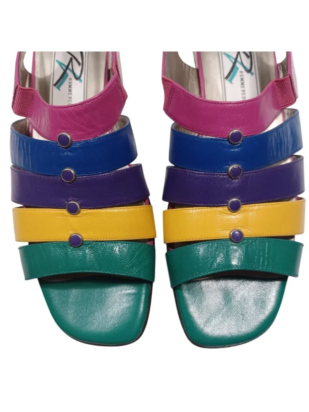 Ros Hommerson Flat Strappy Grandma Chic Sandal Multi Color Vintage Womens 9.5N